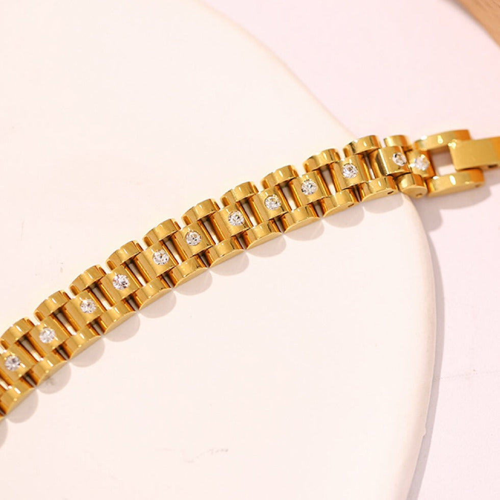 6.2 cm Rhinestones 18k Gold Plated Thick Chain Bracelets code:SS0122