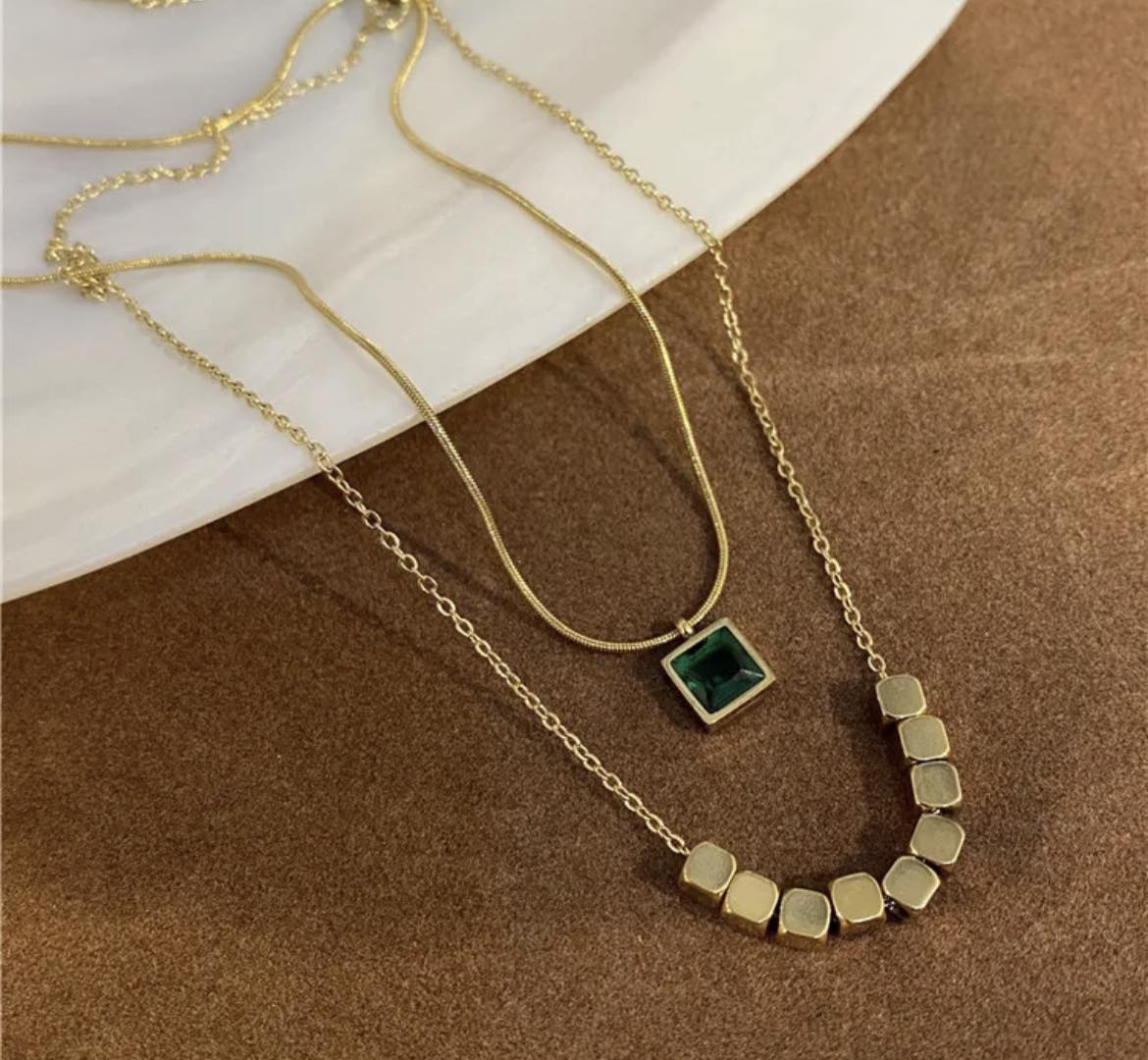 Fresh Emerald With Gold Plated Stainless Steel Necklace code :SS0188