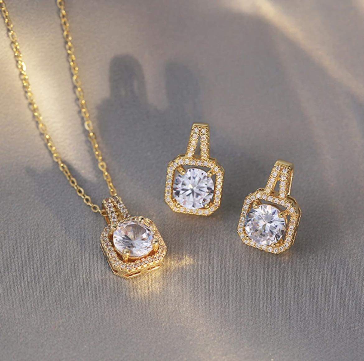 Luxury Bling Zircon Crystal Earrings Necklace Set SS0114